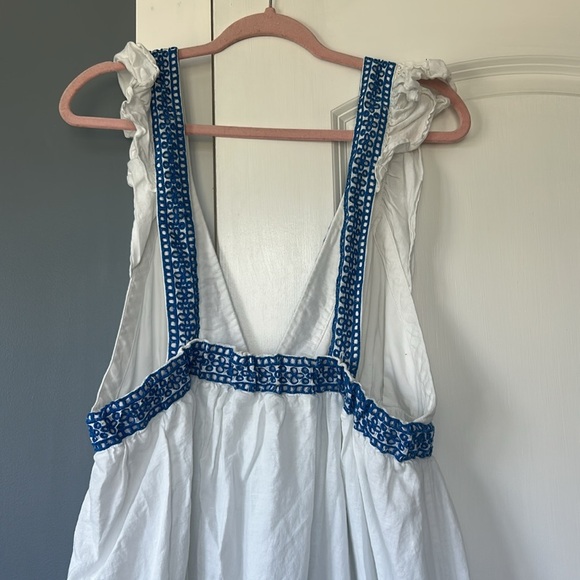 Blue and White Linen Blend Embroidered J.Crew Maxi Dress Size L - Picture 6 of 7